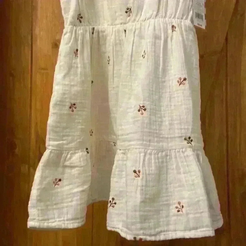 Cat and Jack Girls Off White Short Sleeve Knee Length Dress Size XS (4/5) NWT - Picture 2 of 8